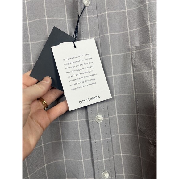Mizzen + Main Mens Large Light Gray Pastel City Flannel Trim Fit Long Sleeve XXL - Picture 4 of 5